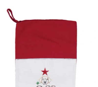 C & F Home C&f Home Dog Themed Embroidered Christmas Stocking On White Background With Red Cuff Features Dog Fa In Red