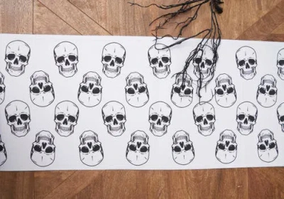 C & F Home C&f Home Skeleton Skulls Pattern Halloween Reversible Decorative Table Runner 14" X 72" In Black