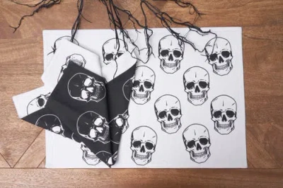 C & F Home C&f Home Skeleton Skulls Pattern Halloween Reversible Decorative Table Runner 14" X 72" In Black