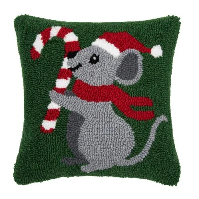 C & F Home C&f Home Christmas Mouse Hooked Pillow, 12" X 12" In Green