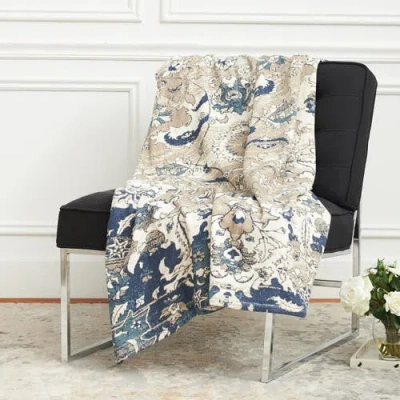 C & F Home C&f Home 50" X 60" Saanvi Cream & Blue Cotton Super Soft Cozy Accent Throw Blanket In Blue