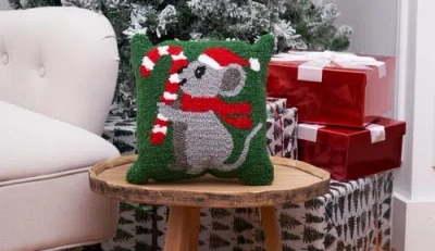 C & F Home C&f Home Christmas Mouse Hooked Pillow, 12" X 12" In Green