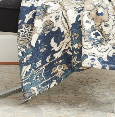 C & F Home C&f Home 50" X 60" Saanvi Cream & Blue Cotton Super Soft Cozy Accent Throw Blanket In Blue