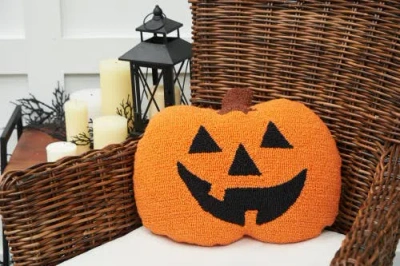 C & F Home C&f Home Jack O' Lantern Pumpkin Shaped Halloween Hooked Accent Throw Pillow 16" X 18" In Orange