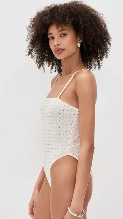 Dur Doux Madison T-strap Bodysuit Cream Stud In White