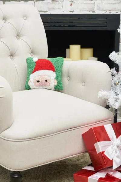 C & F Home C&f Home Christmas Peek-a-boo Santa On Green Background Small Petite Accent Hooked Throw Pillow, 8"  In Green