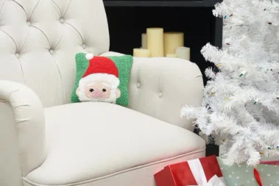 C & F Home C&f Home Christmas Peek-a-boo Santa On Green Background Small Petite Accent Hooked Throw Pillow, 8"  In Green