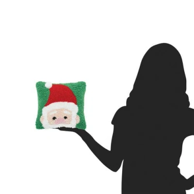 C & F Home C&f Home Christmas Peek-a-boo Santa On Green Background Small Petite Accent Hooked Throw Pillow, 8"  In Green