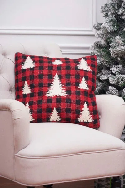 C & F Home C&f Home Pine Trees On Plaid Christmas Pillow, 20" X 20" In Red