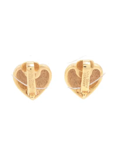 Pre-owned Dior 1980-1990 Heart-shaped Clip-on Earrings In Gold