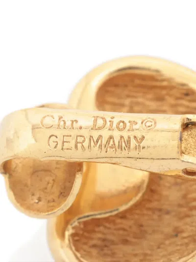 Pre-owned Dior 1980-1990 Heart-shaped Clip-on Earrings In Gold