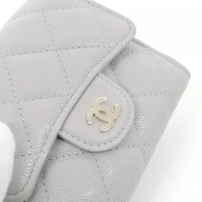 Pre-owned Chanel Gray Grained Calfskin Wallet (tri-fold) ()