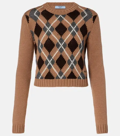 Prada Crew Neck Sweater In Brown