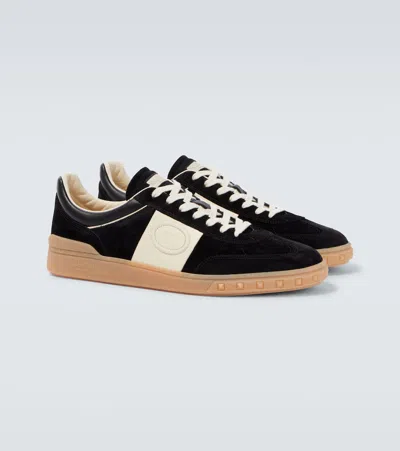 Valentino Garavani Upvillage Suede And Leather Sneakers In Black