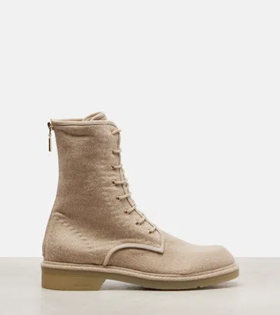 Max Mara Baker Cashmere Combat Boots In Neutral