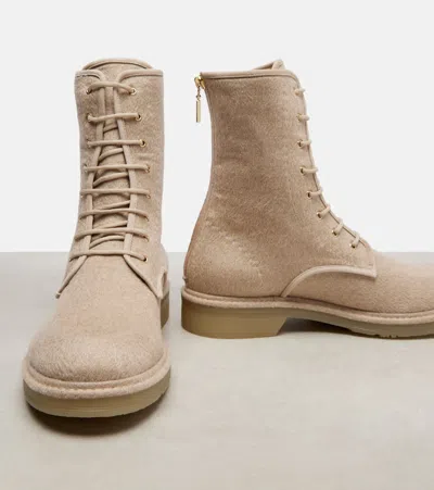 Max Mara Baker Cashmere Combat Boots In Neutral