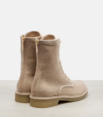 Max Mara Baker Cashmere Combat Boots In Neutral