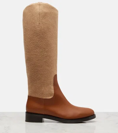 Max Mara Cavaliere Leather And Wool Knee-high Boots In Brown
