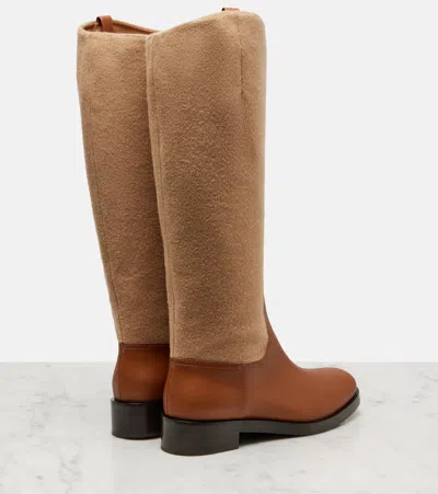 Max Mara Cavaliere Leather And Wool Knee-high Boots In Brown