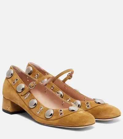 Valentino Nellcote Studded Suede Mary Jane Ballerina Flats In Brown