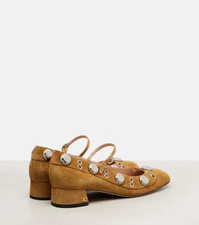 Valentino Nellcote Studded Suede Mary Jane Ballerina Flats In Brown