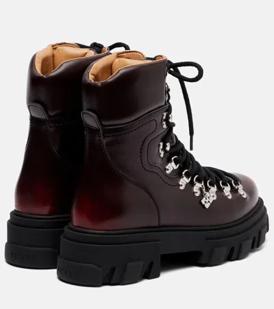 Ganni Chunky Sole Ankle Boots With Metal Eyelets In Burgundy