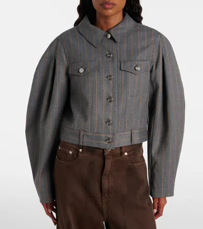 Ganni Womens Pewter Striped Cropped Woven Jacket In Gray