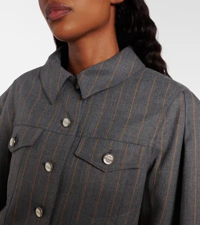 Ganni Womens Pewter Striped Cropped Woven Jacket In Gray