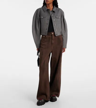 Ganni Womens Pewter Striped Cropped Woven Jacket In Gray