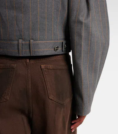 Ganni Womens Pewter Striped Cropped Woven Jacket In Gray