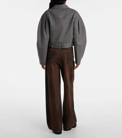 Ganni Womens Pewter Striped Cropped Woven Jacket In Gray