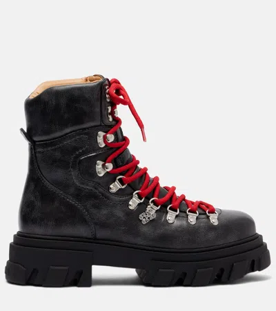 Ganni Ankle Mountain Boots Chunky Sole In Black