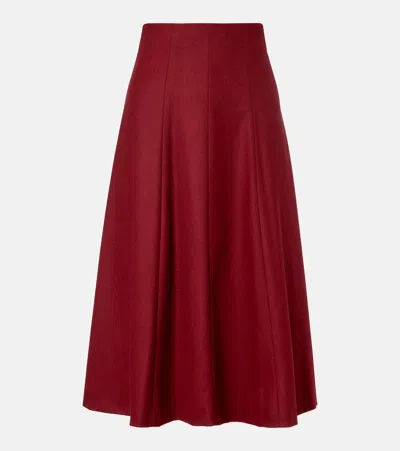 Max Mara Geneve Flared Wool Midi Skirt In Burgundy
