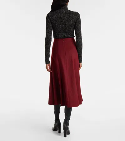 Max Mara Geneve Flared Wool Midi Skirt In Burgundy