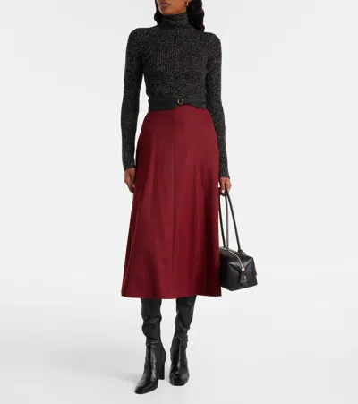 Max Mara Geneve Flared Wool Midi Skirt In Burgundy