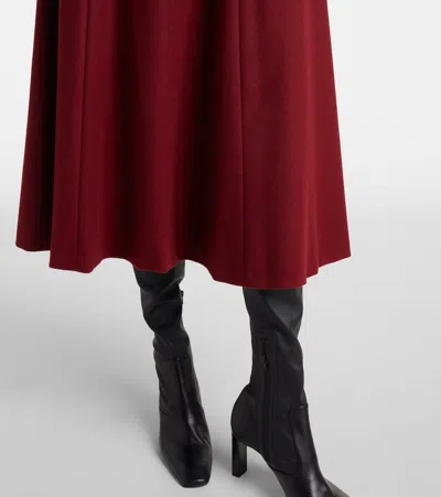 Max Mara Geneve Flared Wool Midi Skirt In Burgundy