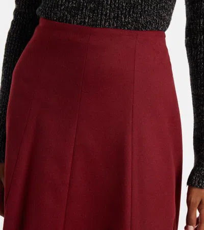 Max Mara Geneve Flared Wool Midi Skirt In Burgundy