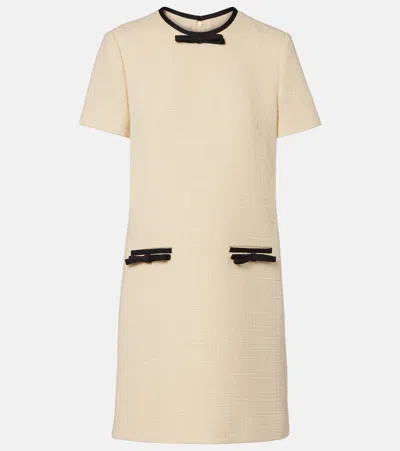 Valentino Bow Detail Virgin Wool Blend Tweed Minidress In Neutral