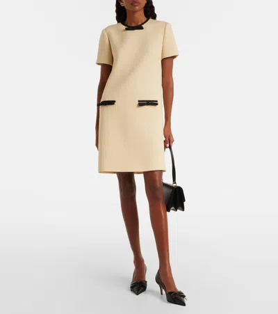 Valentino Bow Detail Virgin Wool Blend Tweed Minidress In Neutral