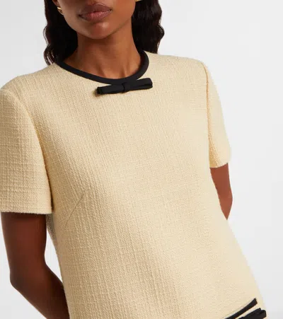 Valentino Bow Detail Virgin Wool Blend Tweed Minidress In Neutral