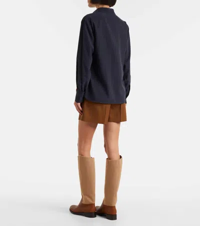 Max Mara Silk Canvas Shirt In Blue