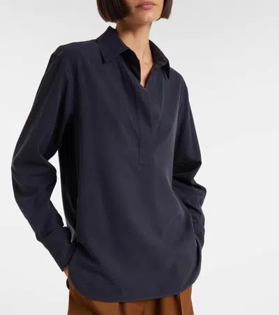 Max Mara Silk Canvas Shirt In Blue