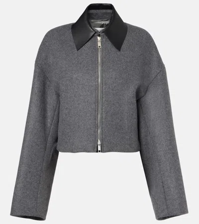 Sportmax Cropped Virgin Wool Jacket With Contrast Collar In Gray
