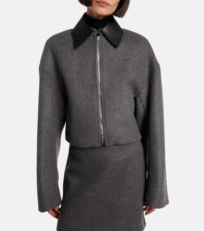 Sportmax Cropped Virgin Wool Jacket With Contrast Collar In Gray