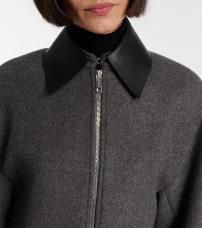 Sportmax Cropped Virgin Wool Jacket With Contrast Collar In Gray