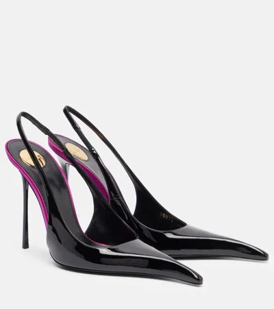 Saint Laurent Amalia 110 Patent Leather Slingback Pumps In Black