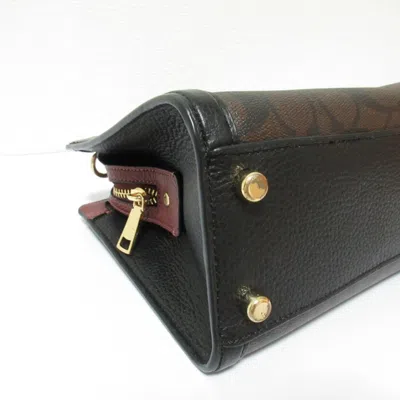 Pre-owned Coach Signature Black Bordeaux Brown Signature Line Handbag Shoulder Bag ()