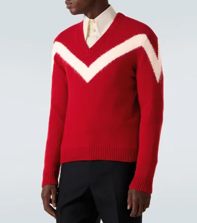 Valentino Garavani Intarsia Wool Jumper In Red