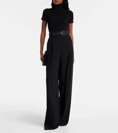 Max Mara Short-sleeved Wool Turtleneck Top In Burgundy