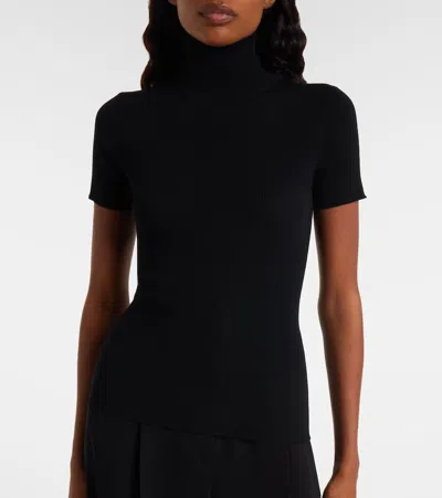 Max Mara Short-sleeved Wool Turtleneck Top In Burgundy